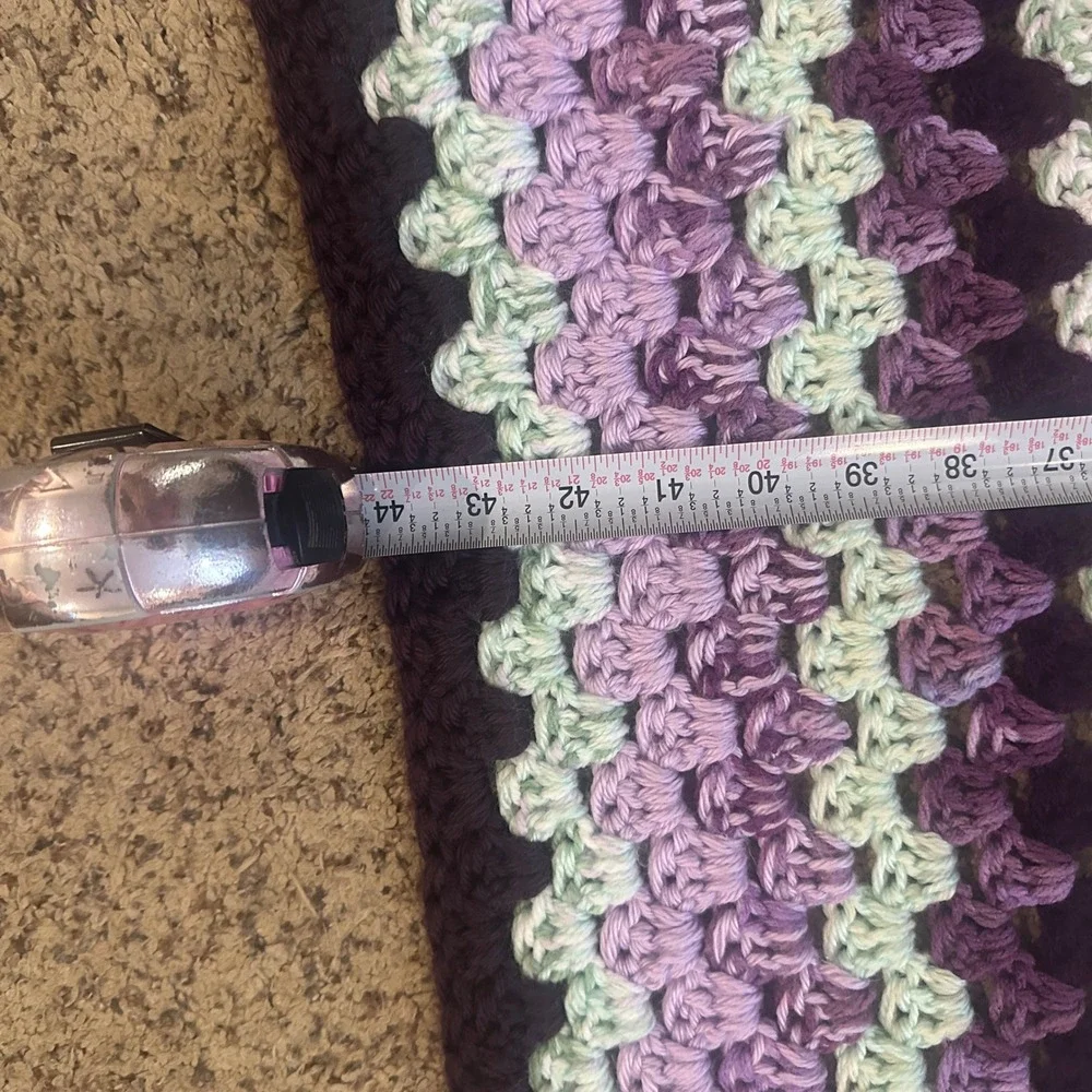 Crochet Granny Square Blanket Purple Mint‎ Green Throw 44x44 Vintage Style